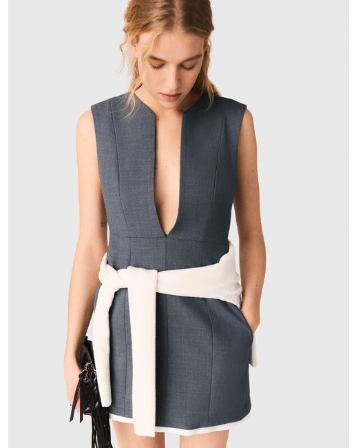 Maje White Layered-Effect Tailored Dress