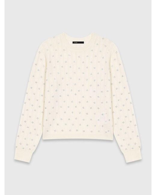 Maje White Rhinestone-Front Cardigan