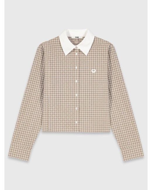 Maje Natural Short Rhinestone Checked Shirt