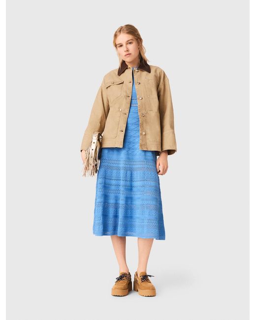 Maje Blue Denim Jacket With Pleated Back