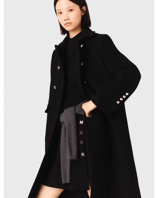 Maje Black Long Wool Blend Coat
