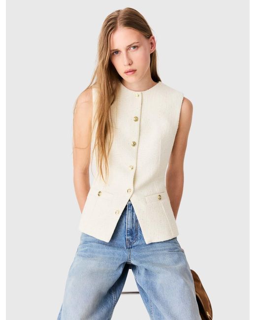 Maje White Long Tweed Jacket