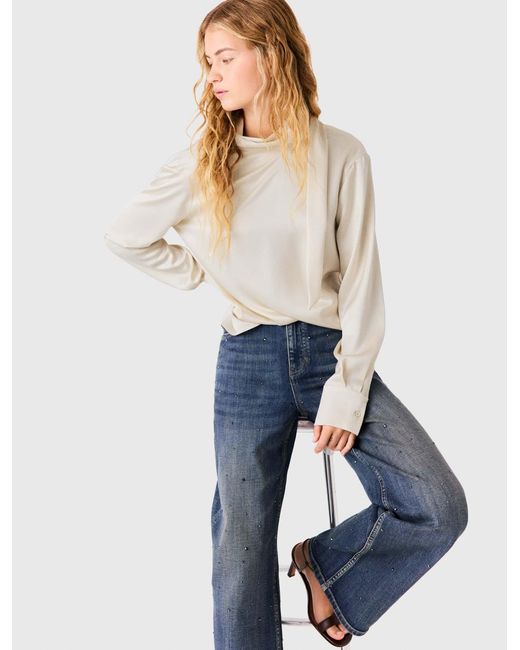 Maje Blue Satin Blouse With Draped Back