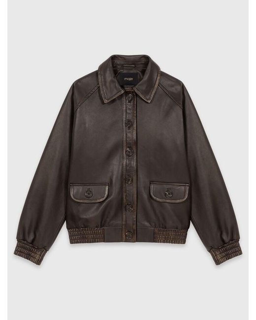 Maje Black Cropped Leather Jacket