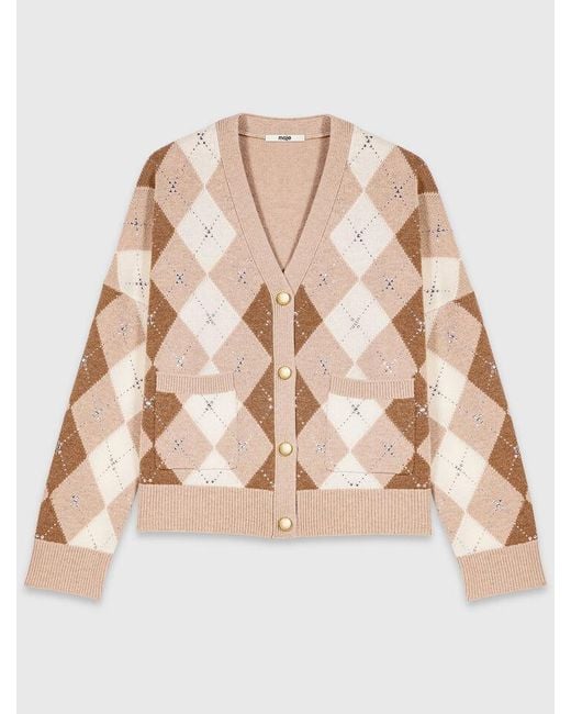 Maje Blue Rhinestone Argyle Cardigan