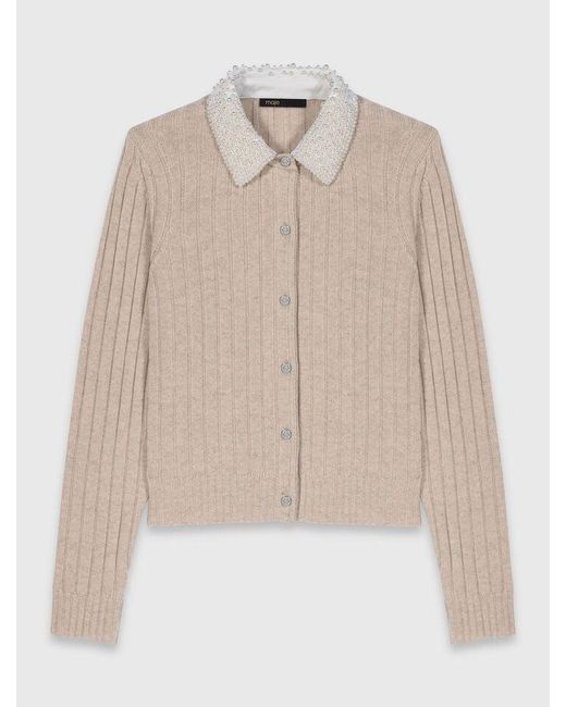 Maje Blue Cardigan With Removable Bead Collar
