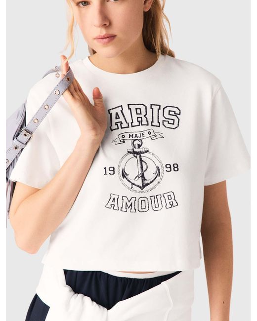Maje White Sailor-Print T-Shirt