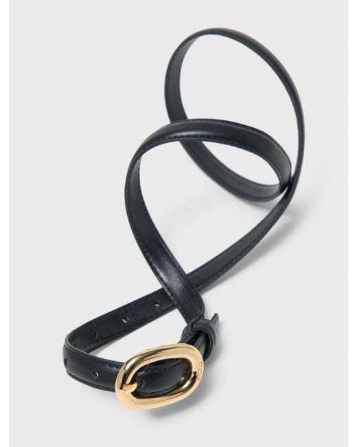 Maje White Slim Leather Oval Buckle Belt
