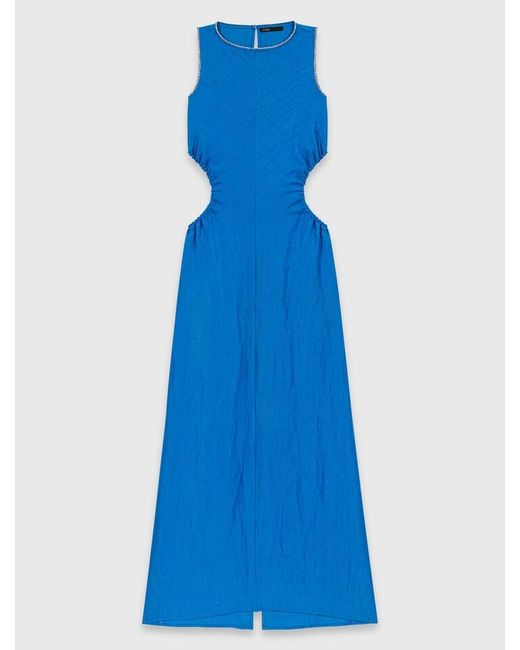 Maje Blue Backless Linen-Blend Midi Dress