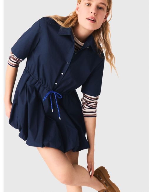 Maje Blue Short-Sleeved Cotton Bubble Dress