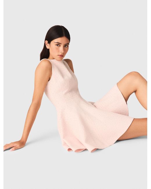 Maje White Short Flared Tweed Dress