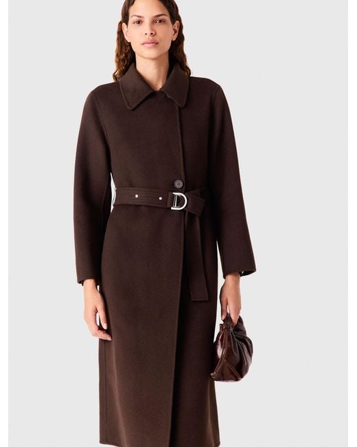 Maje Red Long Coat With Faux Fur Collar