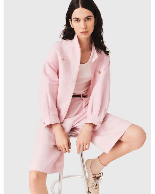 Maje Pink Linen Blend Bomber Jacket