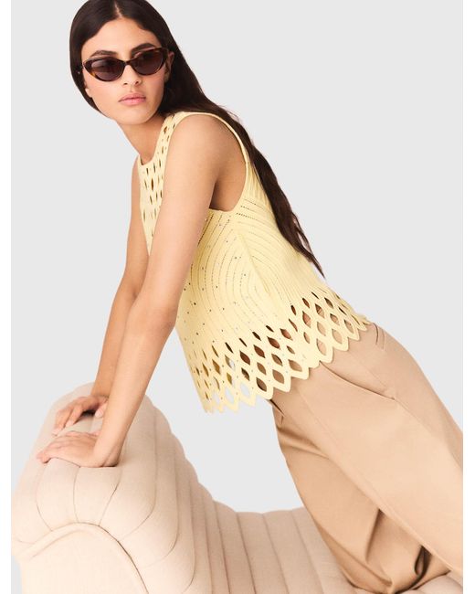 Maje Natural Crochet Rhinestone Top