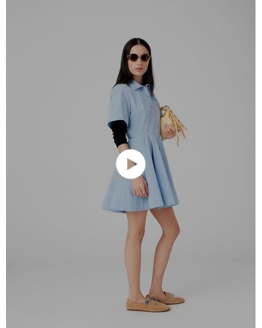 Maje Blue Flared Shirt Dress