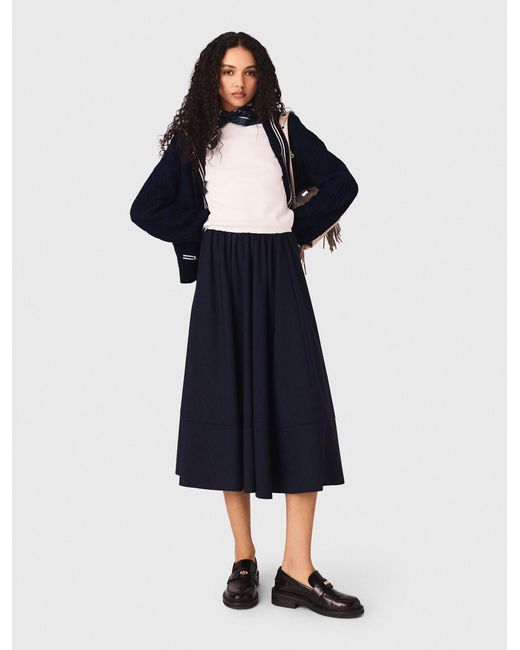 Maje Blue Striped Tailored Midi Skirt