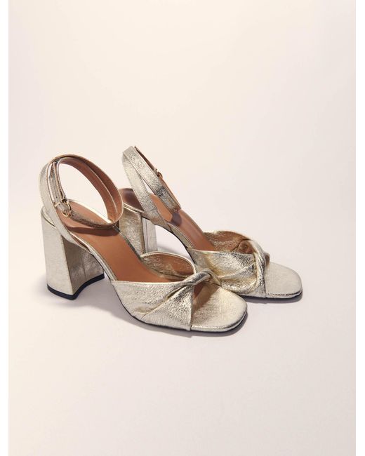 Maje Natural Metallic Leather Sandals With Heels