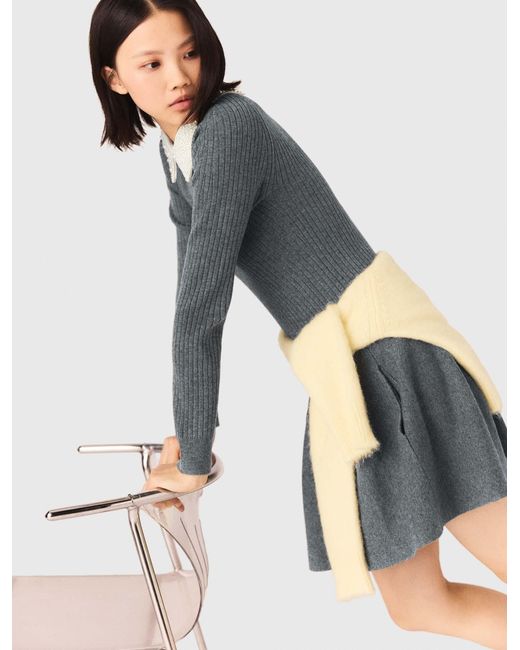 Maje White Beaded-Collar Short Knit Dress