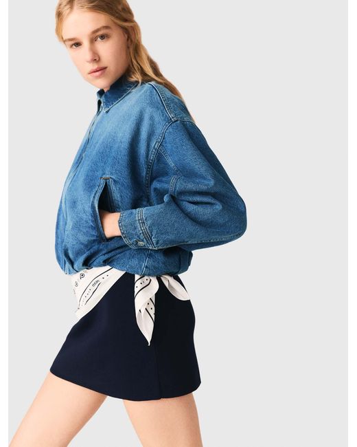 Maje Blue Denim Bomber Jacket