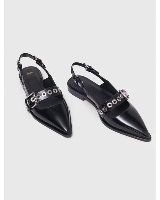 Maje White Flat Leather Strap Slingbacks