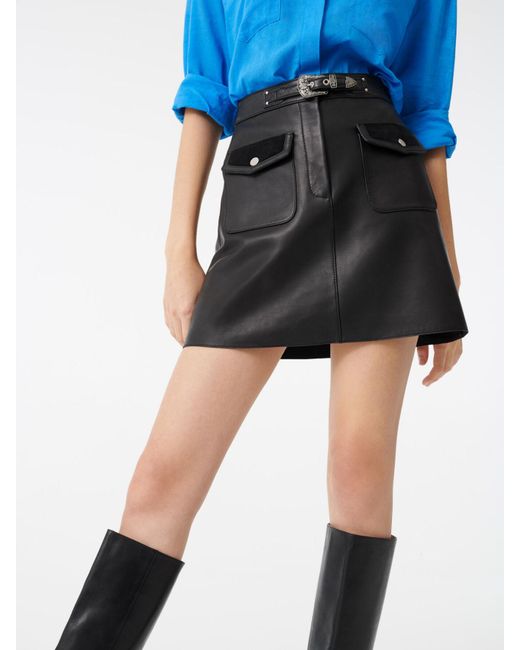 Maje Woman s Lamb Yoke Leather Western Skirt For Fall winter