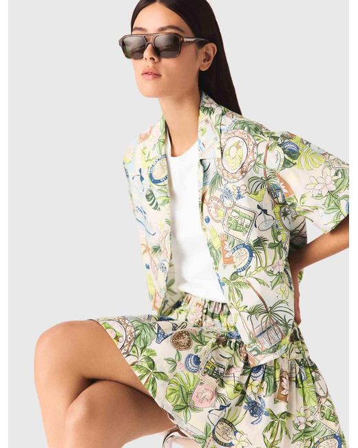 Maje White Patterned Cropped Shirt