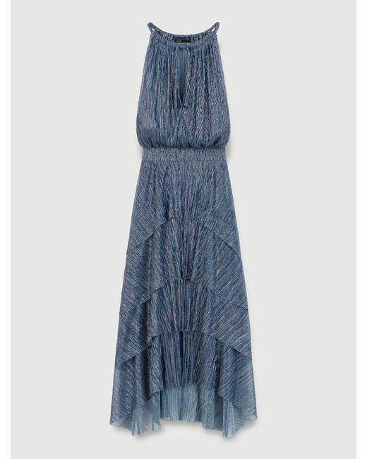 Maje Blue Ruffled Lamé Maxi Dress