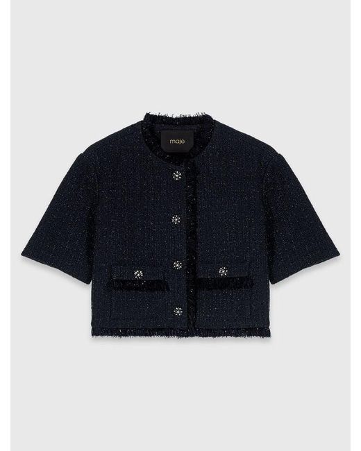 Maje Black Short Shiny Tweed Jacket