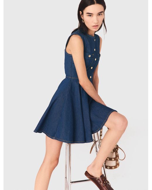 Maje Blue Short Flared Denim Dress