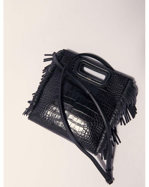 Maje Blue Crocodile-Effect Leather M Bag