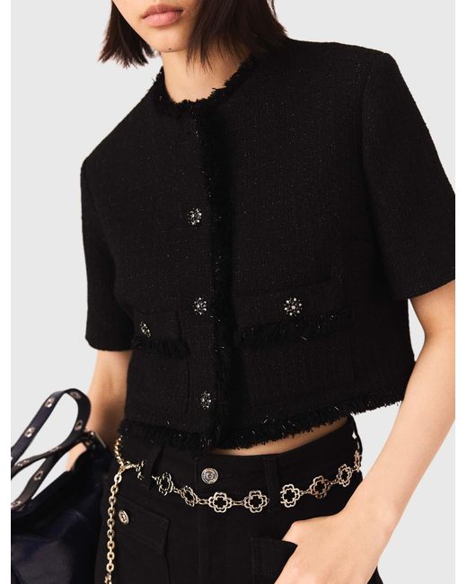 Maje Black Short Shiny Tweed Jacket