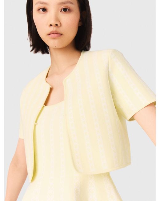 Maje Natural Cropped Fancy Knit Cardigan