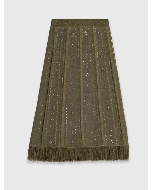Maje Natural Knit Skirt With Rhinestone Flowers