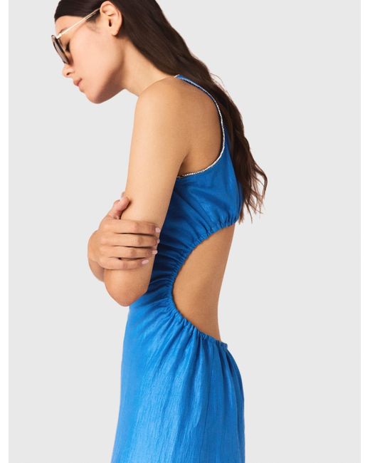 Maje Blue Backless Linen-Blend Midi Dress