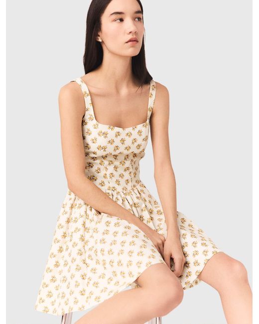 Maje Natural Short Flared Patterned Dress