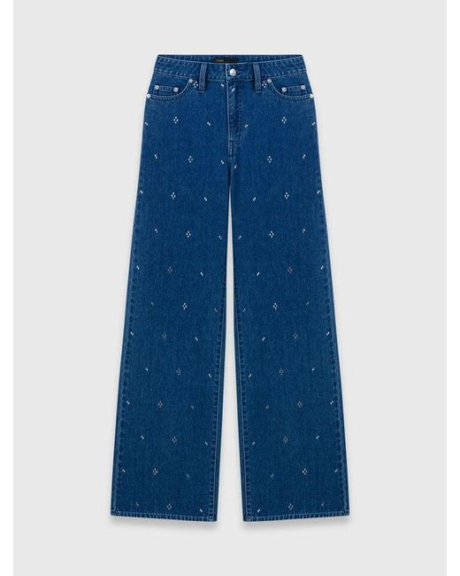 Maje Blue Wide Jeans With Rhinestones