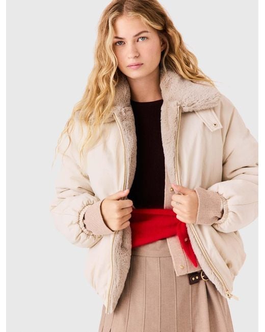 Maje White Reversible Faux Fur Puffer Jacket