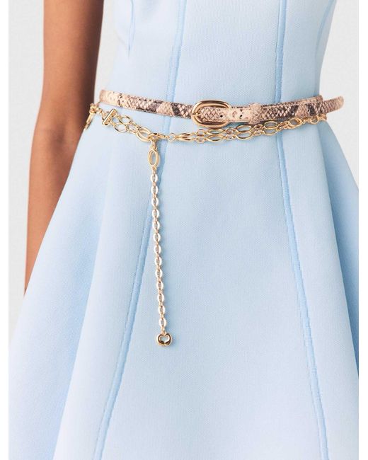 Maje Natural Slim Python-Effect Leather Belt