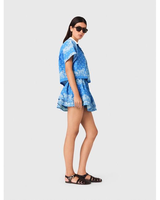 Maje Blue Contrast Collar Printed Shirt