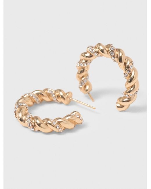 Maje White Twisted Rhinestone Hoop Earrings