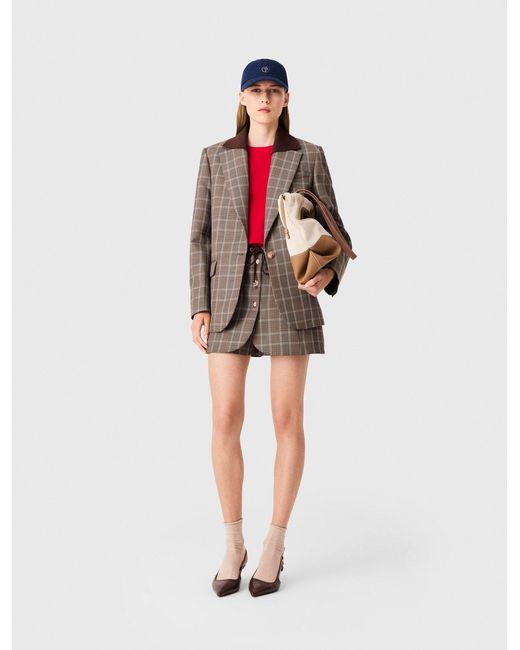 Maje Red Check Jacket With Removable Collar