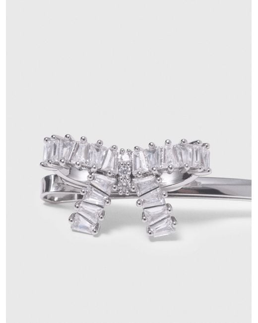 Maje White Rhinestone Bow Barrette