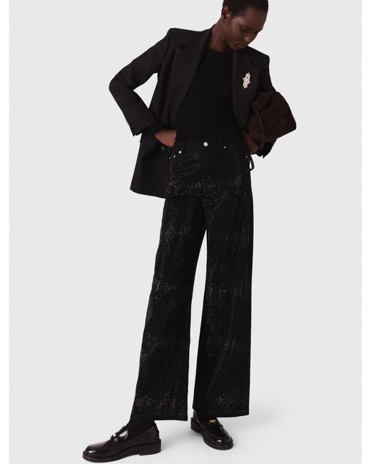 Maje Black Wide-Leg Rhinestone Jeans