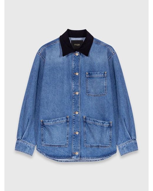 Maje Blue Jacke Aus Verwaschenem Denim