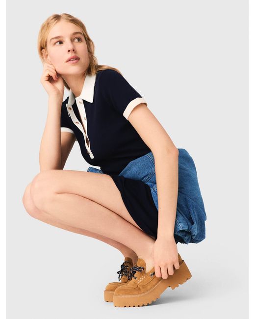 Maje Blue Contrast-Trim Polo Dress
