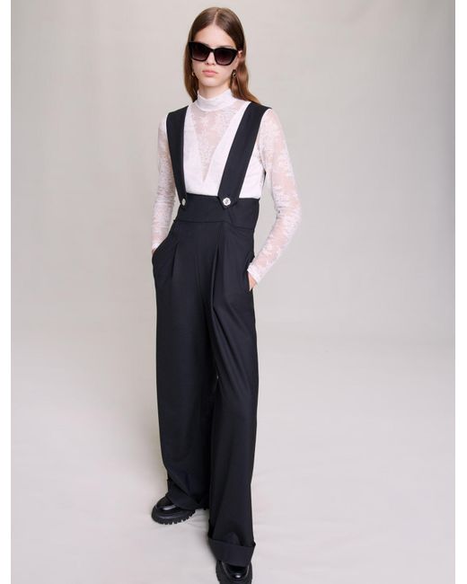 Maje Blue Wide-leg Trousers With Braces