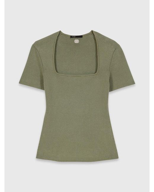 Maje Green Square-Neck Ribbed Jumper