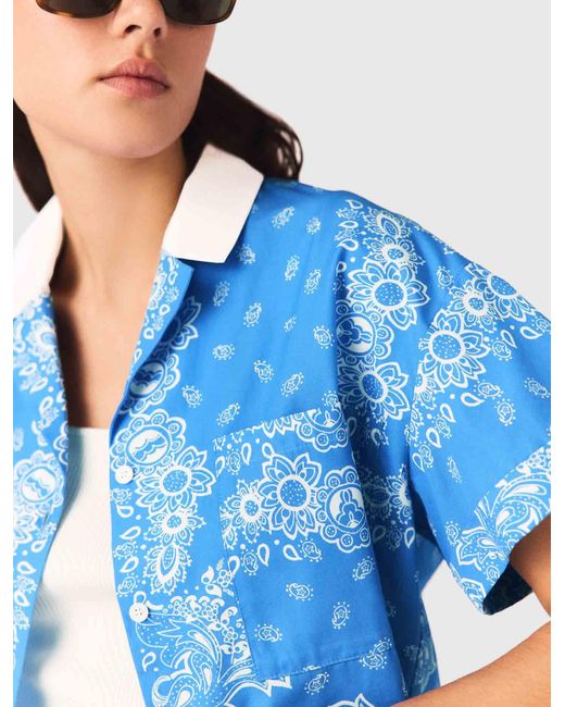 Maje Blue Contrast Collar Printed Shirt