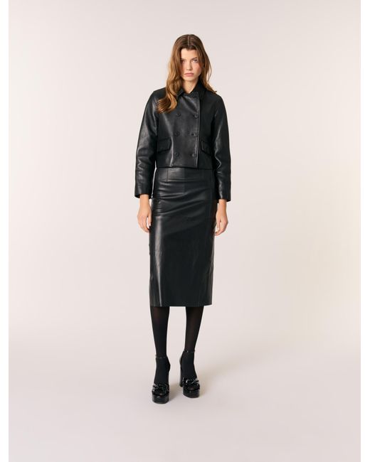 Maje Black Cropped Leather Jacket