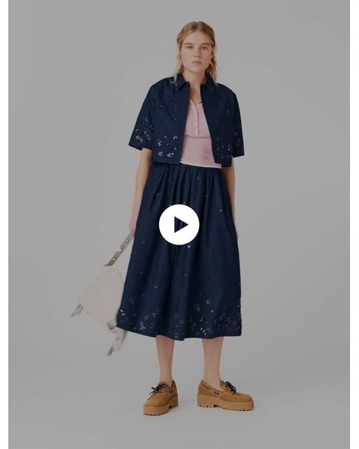 Maje Blue Embroidered Cropped Denim Shirt